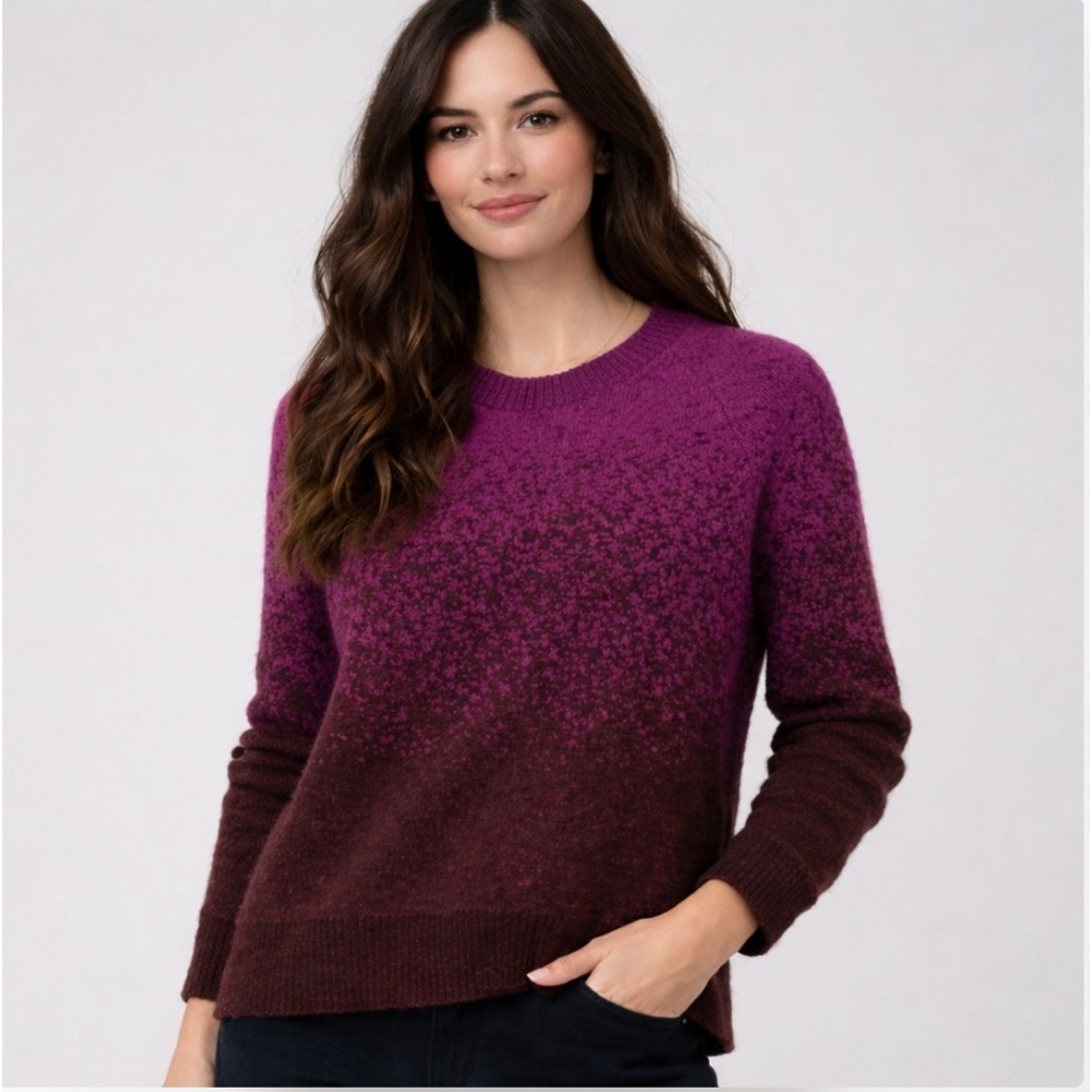 Athleta‎ Jacquard Crew Sweater Merino Wool Blend Pink Purple Ombré Size S